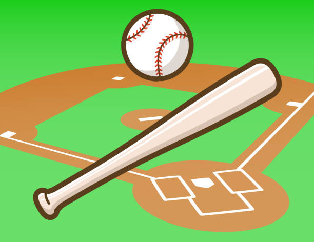 бейсбольный мяч, бита и граунд. - 1st base illustrations stock illustrations