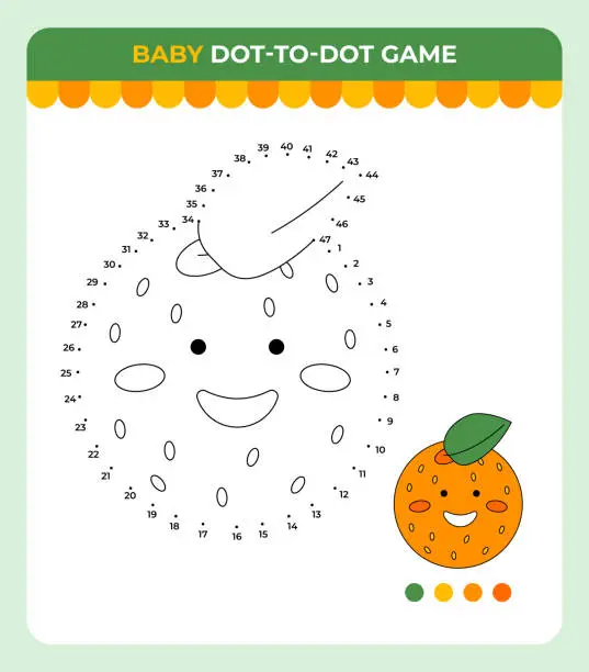 Vector illustration of Dot-to-dot game for children, Fruit orange, Summer children game