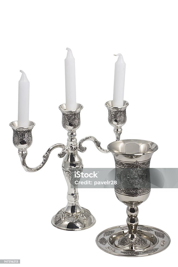 Taça kiddush prata vinho e tradicional - Royalty-free Bebida Alcoólica Foto de stock