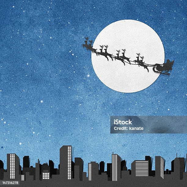 Père Noël Sur Luge Avec Cerfs Et De La Lune Papercraft Recyclé Vecteurs libres de droits et plus d'images vectorielles de Art