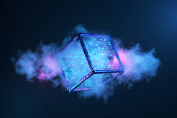 konzept der cloud-technologien. künstliche intelligenz. blockchain-technologien. big data. würfel mit binärzahlen in der cloud. 3d-rendering. - blockchain stock-fotos und bilder