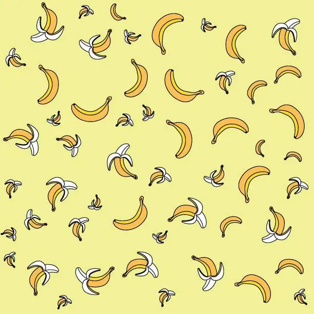 Vector illustration of Seamless yellow banana pattern design, hand drawn banana pattern template vector