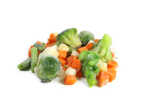 fresh frozen vegetables including broccoli, celera, onion, broccoli on white background - cauliflower vegetable white isolated imagens e fotografias de stock