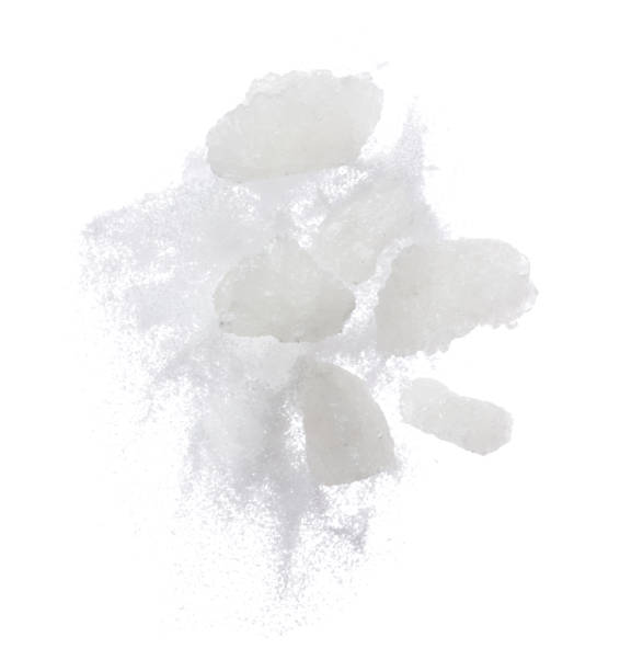 istock Rock Sugar mix refined ground dust fly explosion, white crystal Rock Sugar abstract cloud floating. Big Rock Sugar splash throwing in air. white background isolated high speed freeze motion 1473173277