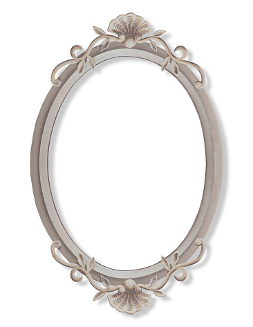 Baroque classic style oval geometry frame painted on a plastered wall isolated on white - concept with central copy space