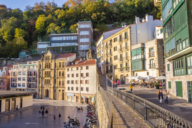 Old houses on the waterfront of San Sebastian stock photo