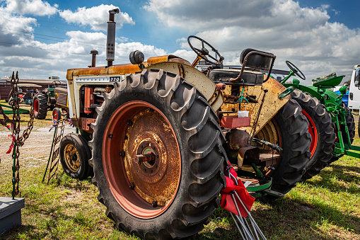 A vintage abandoned and non-functioning tractor
