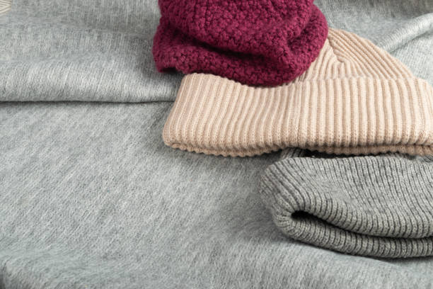 istock Winter Hats Set, Knitted Winter Clothes, Grey Woolen Hat 1473177510