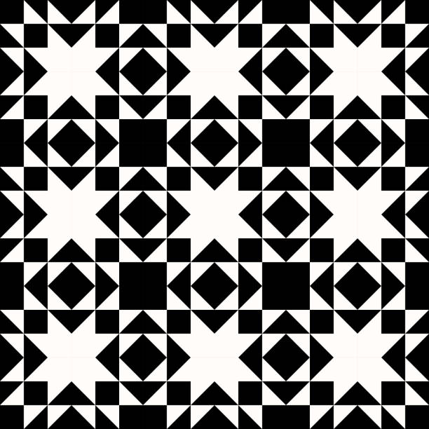 schwarz / weiß-abstrakten geometrischen quilt-muster - quilt stock-grafiken, -clipart, -cartoons und -symbole