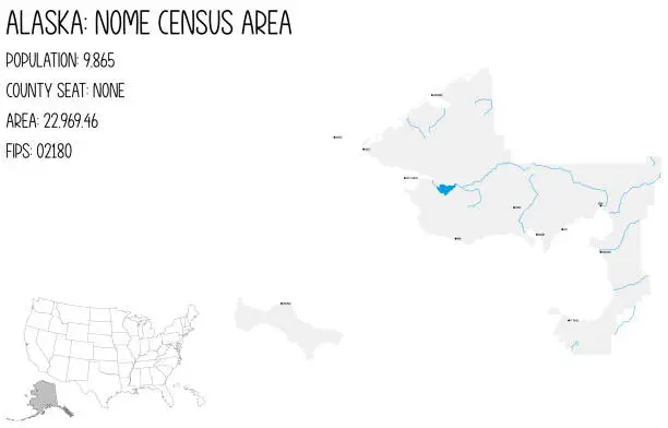 Vector illustration of Map of Nome Census Area in Alaska, USA.