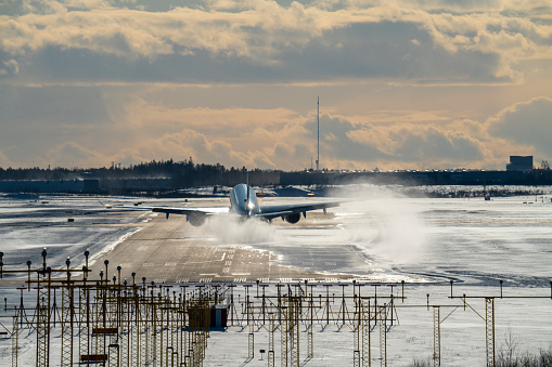 Airplane landing in winter