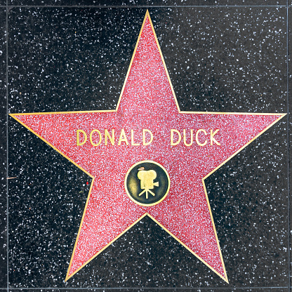 Los Angeles, USA - March  5, 2019: closeup of Star on the Hollywood Walk of Fame for Donald Duck.