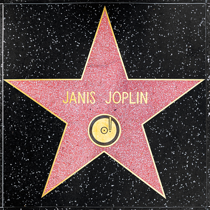 Los Angeles, USA - March  5, 2019: closeup of Star on the Hollywood Walk of Fame for Janis Joplin.