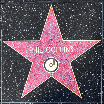 Los Angeles, USA - March  5, 2019: closeup of Star on the Hollywood Walk of Fame for Phil Collins.