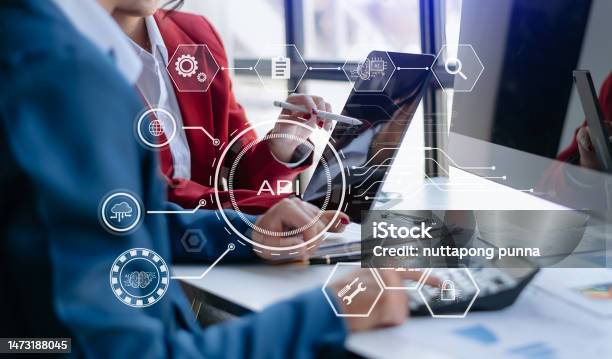 Api Application Programming Interface Woman Using Laptop Tablet And ...