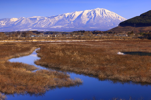 Blue sky and majestic Mt. Iwate