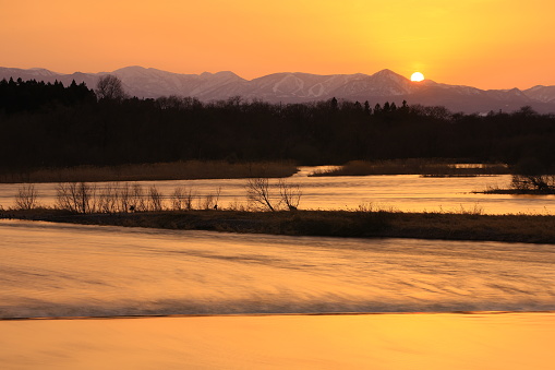 Kitakami river at sunset