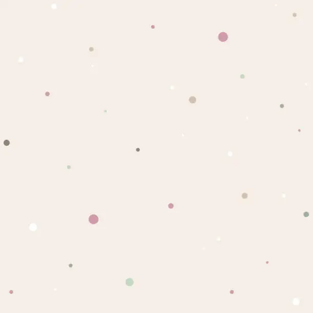Vector illustration of Vector seamless pattern with color dots. Cute background for baby. Pink, yellow, green, gray, beige elements on white backdrop.