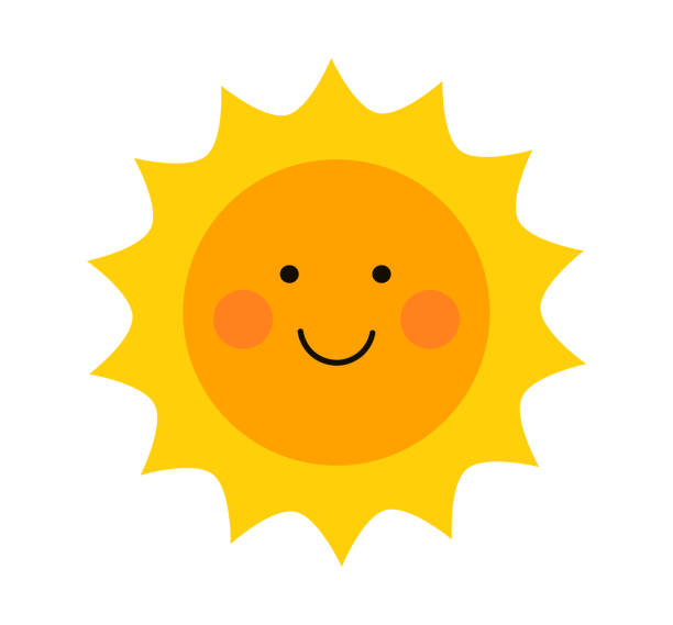 illustrazioni stock, clip art, cartoni animati e icone di tendenza di simpatica icona del sole sorridente.  elemento solare di design piatto. vettore. - sun