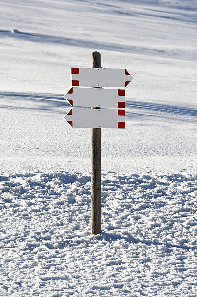 istock Road sign  on the snow 147319536
