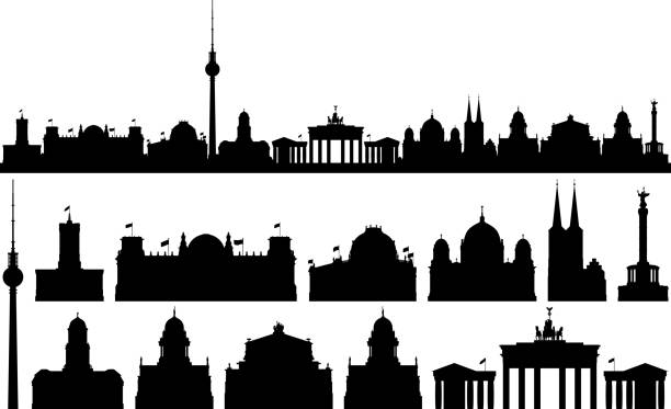 ilustrações de stock, clip art, desenhos animados e ícones de berlin skyline (all buildings are complete and moveable) - berlin germany skyline silhouette brandenburg gate