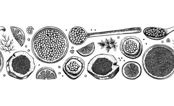캐비어 카나페 심리스 리본 - caviar stock illustrations