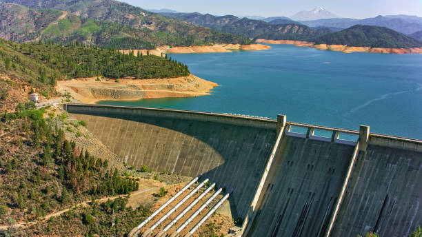 View at Shasta Lake Dam with Mt. Shasta in a distance, late May 2017. See my other images from a drought period.