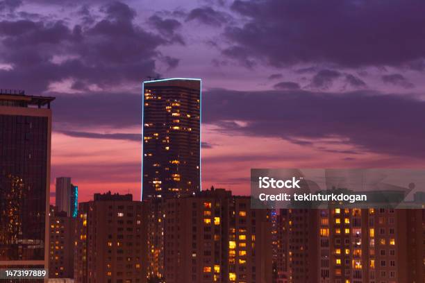 Skyscrapers Near Finance District During Night At Atasehir Anatolian Side Town Of Istanbul Turkey Stock Photo - Download Image Now