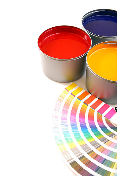 Primary printing colors CMY Cans with primary printing colors inks. printing plate photos stock pictures, royalty-free photos & images