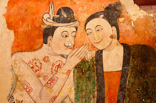 alte thai-wandmalerei gemälde - wat phumin stock-fotos und bilder