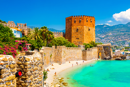 Panoramic view of the harbor of Alanya on a beautiful summer day. Alanya, Turkey . High quality photo