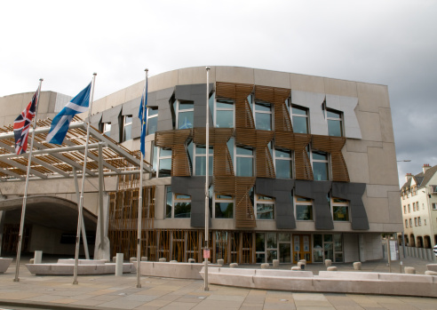 The modern architecture of the scottish parliament building in Edinburgh.