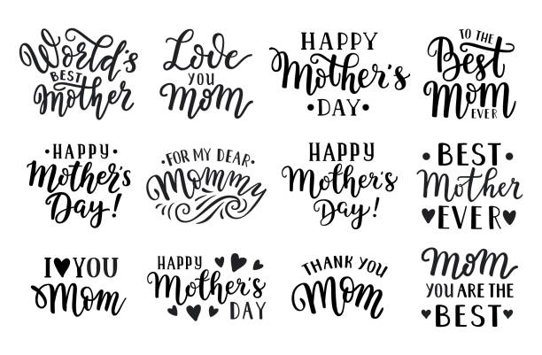 Happy Mother's day, World's best mom, Thank you, Love you, For my dear mommy hand-drawn lettering quotes. Handwritten decorative phases. EPS 10 isolated vector illustration for prints, cutting designs Happy Mother's day, World's best mom, Thank you, Love you, For my dear mommy hand-drawn lettering quotes. Handwritten decorative phases. EPS 10 isolated vector illustration for prints, cutting designs family word art stock illustrations