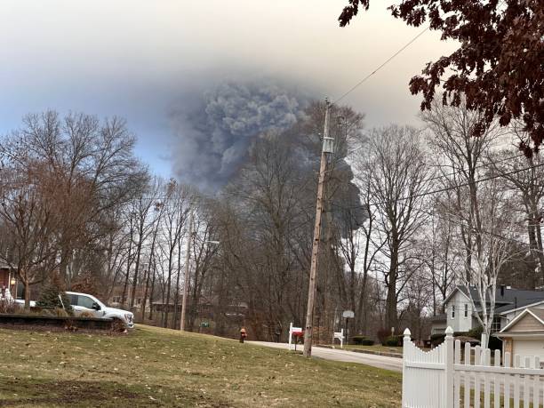 Ohio Train Derailment Controlled Explosion Mushroom Cloud stock photo