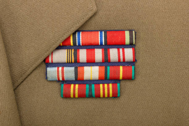 istock Russian army decorations on green uniform, top view 1473212616