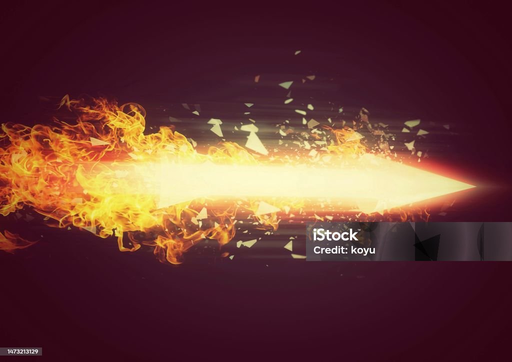 Fire Arrows And Rockets 3d Rendering Burning Flame Rocket Missile Fired Stock Photo - Download ...