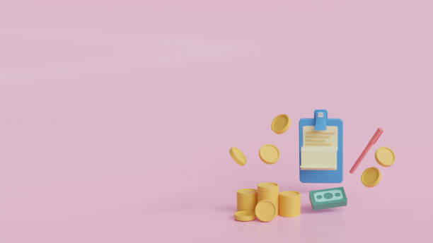 istock Note paper, pen, coin. Money expenditure note concept. Copy space. 3D rendering. 1473214703