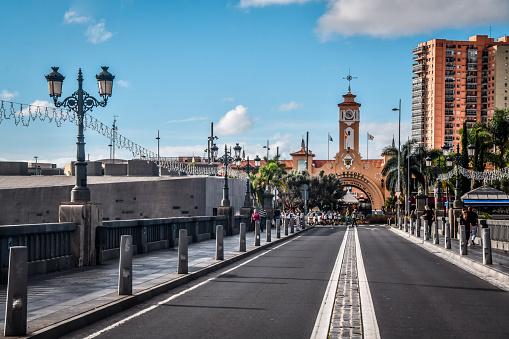 Crowded Street Near Mercado de Nuestra Señora de Africa in Santa Cruz de Tenerife, Spain