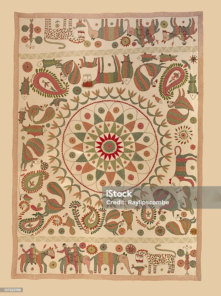 Decorative Indian Cloth Decorative Indian Cloth intricately embroidered with human figures and animals Asia Stock Photo