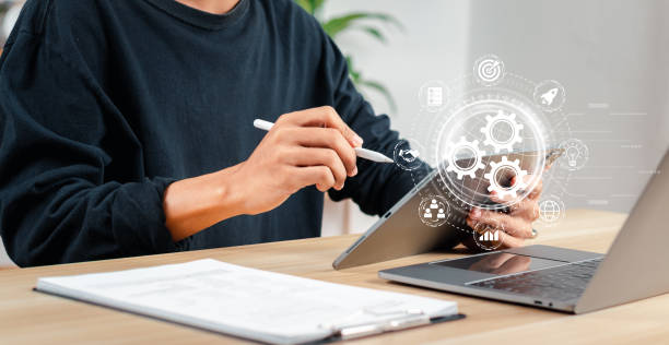 istock Global communication network concept. Digital transformation technology strategy,  Business process digitization. 1473223265