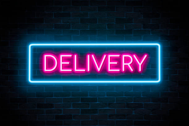 istock Delivery neon banner on brick wall background. 1473228739