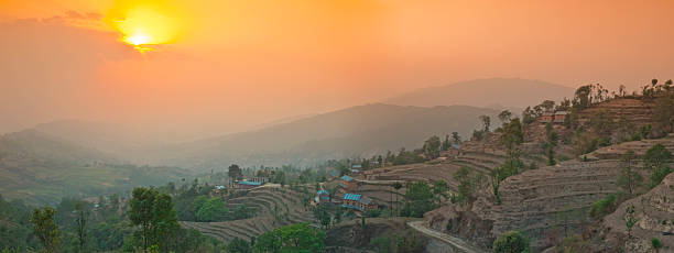 Nagarkot Panorama view of the sun set in Nagarkot, Nepal nagarkot photos stock pictures, royalty-free photos & images