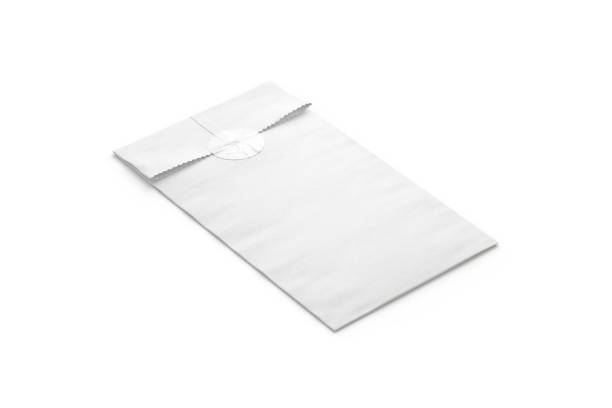 istock Blank white rectangle paper bag with sticker mockup, side view 1473230292