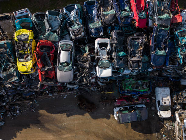 Aerial view of the big car dump stock photo