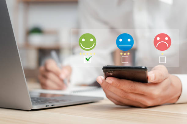 istock Businessman rate customer service 5 stars. Customer evaluation. customer satisfaction survey concept. 1473230891