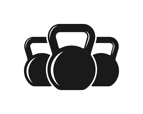 Kettlebells graphic icon. Three kettlebells sign isolated on white background. Gym symbol. Vector illustration