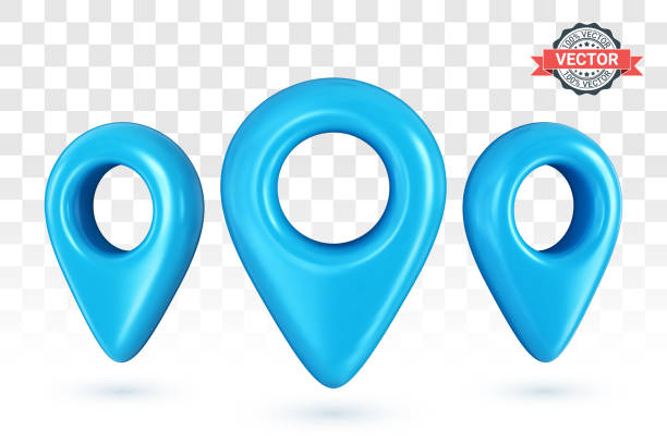 Map pointers or GPS location icons set in plastic cartoon style. Realistic 3D vector graphics on white background Map pointers or GPS location icons set in plastic cartoon style. Realistic 3D vector graphics on white background distance sign stock illustrations