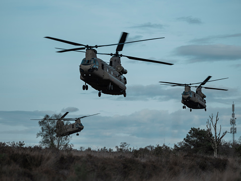 3 chinooks flying low during exercise