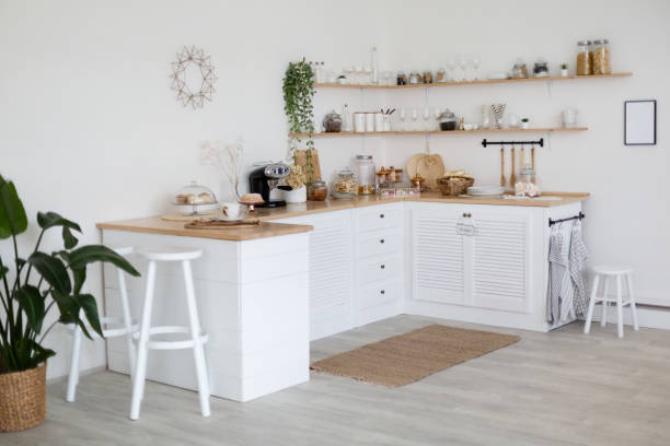 istock Light kitchen in daylight, simply, minimalist scandinavian interior 1473241430