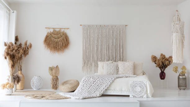 istock White ethnic bedroom design with comfortable bed and window 1473241435